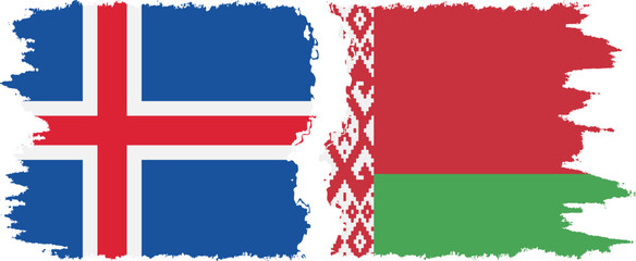 Belarusian and Iceland grunge flags connection vector