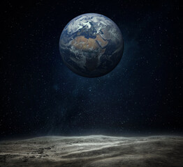 The Earth from moon surface. Elements of this image furnished by NASA. - 769713991