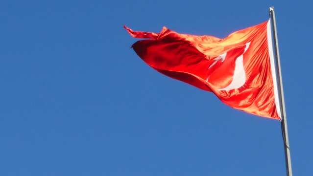 Turkish flag in blue sky flap wind