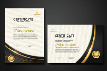 Luxury certificate template with glitter effect dan lines gold shine on frame background - obrazy, fototapety, plakaty