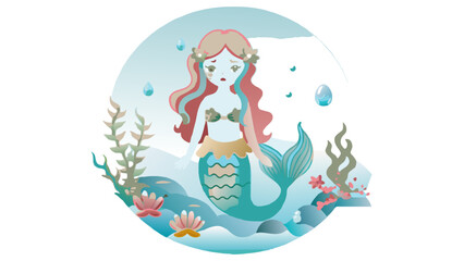 "The Sad Mermaid: Enchanting Clipart Depicting a Melancholic Underwater Beauty"