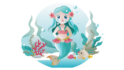 "The Sad Mermaid: Enchanting Clipart Depicting a Melancholic Underwater Beauty"