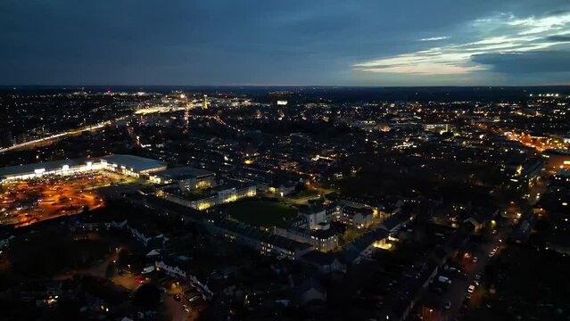 Aerial time Lapse Footage of Illuminated Central Cambridge City of England UK