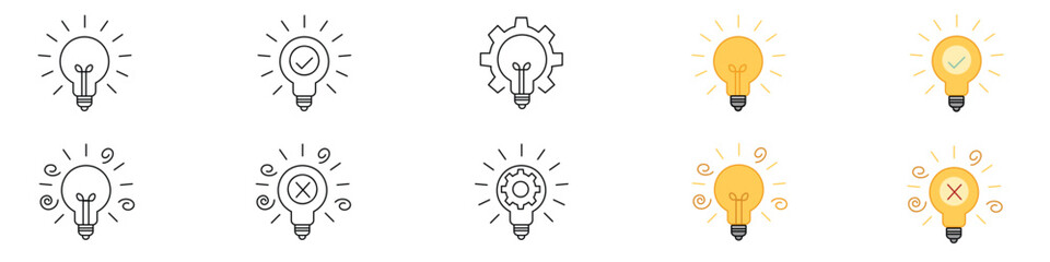 Idea lightbulb icon. Inspiration creativity lamp vector icon collection. - obrazy, fototapety, plakaty