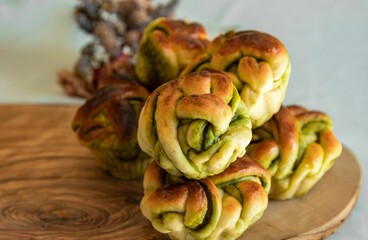 Small Match green tea and white chocolate buns