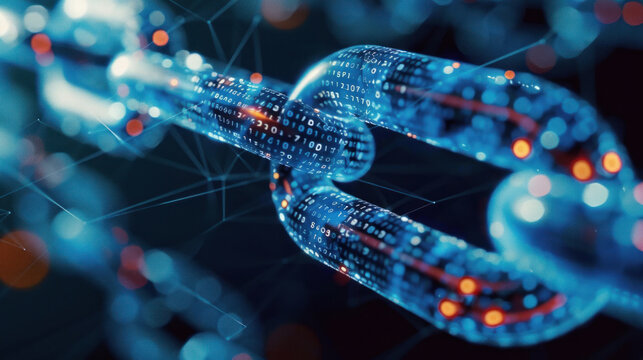 A visually striking representation of blockchain, showcasing the intricacy and futuristic nature of digital code in a network