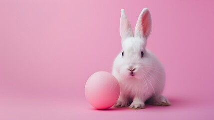 Adorable Easter rabbit bring forth from pink Hidden treat detached on pastel pink background