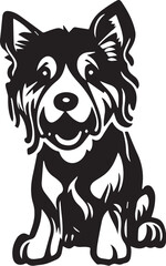 Vector illustration of a black and white portrait of a dog.