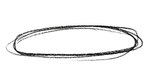 A oval drawn in black pencil isolated on transparent background.