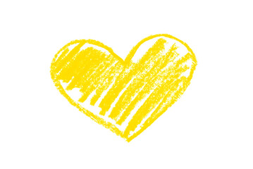 A photo of a yellow heart drawn in pencil isolated on transparent background.