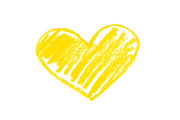 A photo of a yellow heart drawn in pencil isolated on transparent background.