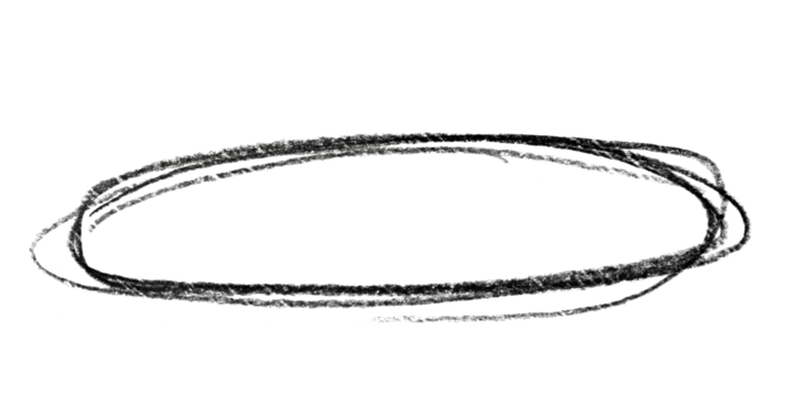 A oval drawn in black pencil isolated on transparent background.