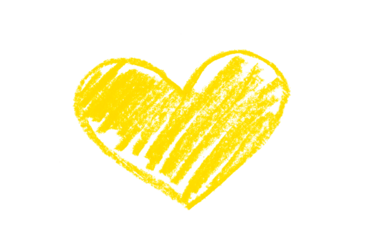 A photo of a yellow heart drawn in pencil isolated on transparent background. - Powered by Adobe