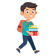 Student boy with books and backpack vector illustration design