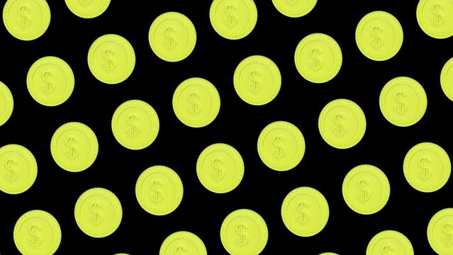 Array Golden Dollars Coins Animation, on Alpha Channel, Loop
