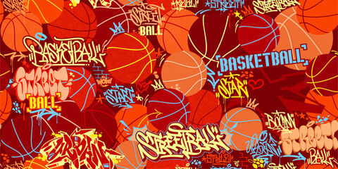 Seamless Abstract Hip Hop Urban Street Art Graffiti Style Streetball Or Basketball Background © Anton Kustsinski