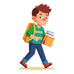 Student boy with books and backpack vector illustration design