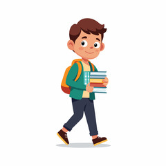 Student boy with books and backpack vector illustration design