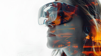 Double exposure of female face. Abstract woman portrait with VR, generative Ai