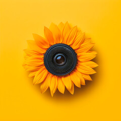 Camera camouflaged as a sunflower.