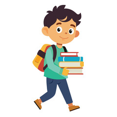 Student boy with books and backpack vector illustration design
