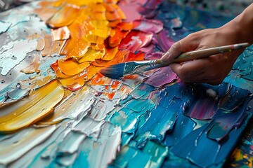 Artist painting colorful abstract artwork