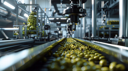 3D rendered image of a sophisticated automated olive press in operation