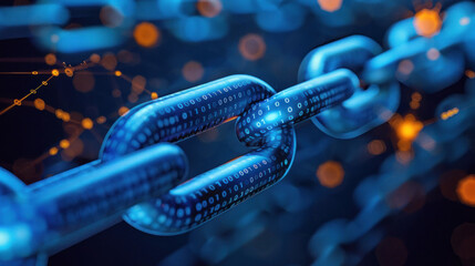 A digital illustration of chain links with binary code, symbolizing secure data transfer in technology