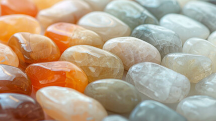 Macro photography of a collection of small rounded multicolored marble stones - obrazy, fototapety, plakaty