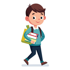 Student boy with books and backpack vector illustration design