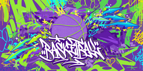 Abstract Hip Hop Hand Written Urban Street Art Graffiti Style Word Basketball Vector Illustration