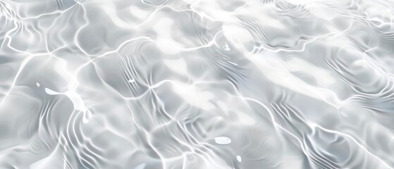 Abstract white clear water texture background with ripples and waves, top view. Minimalist and clean background.