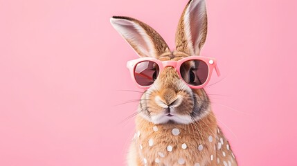 charming easter rabbit dressed with shades on a pink background