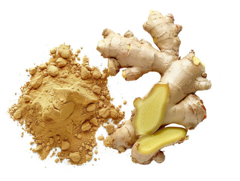 top view ginger root and ginger powder png transparent background