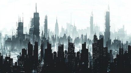 Skyline: A futuristic city skyline with towering skyscrapers and advanced transportation systems