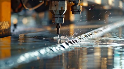 The Advanced Water Jet Industrial Machine in Action, Cutting Steel Plate with High-Pressure Precision - obrazy, fototapety, plakaty