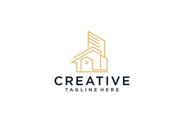 line art style building real estate logo design