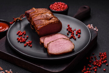 Delicious smoked meat pork or chicken with salt, spices and herbs