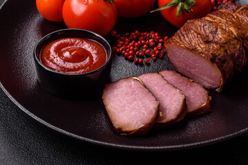 Delicious smoked meat pork or chicken with salt, spices and herbs