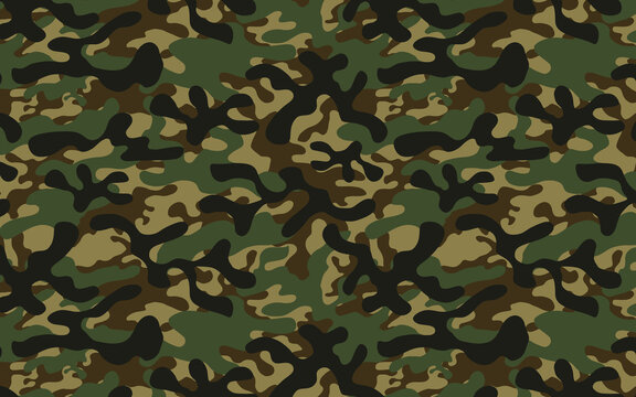 Camouflage seamless pattern. Trendy camouflage, reprint. Khaki texture, military army hunting green
