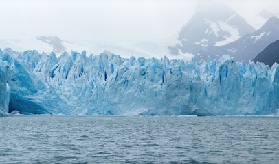 Majestic Blue Ice Glacier Front Rising from the Sea