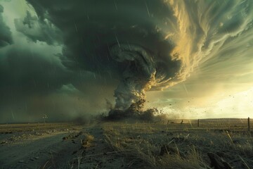 A large cloud of smoke looms in the sky above a dusty dirt road, creating a stark contrast against the barren landscape