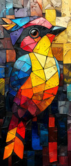 Colorful stained-glass bird on the wall. Abstract background. Oil painting. - 769727551