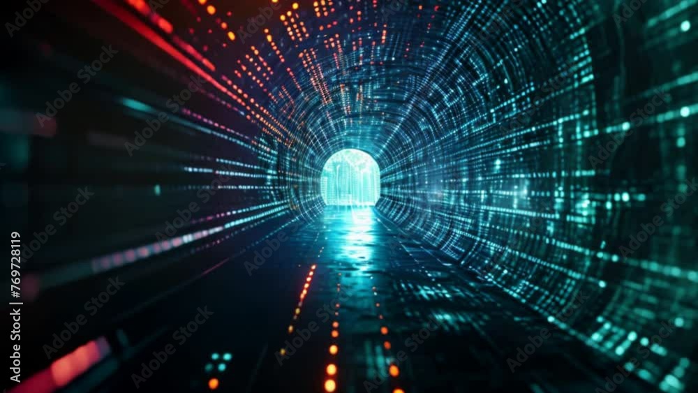Poster Digital Space Glow: Abstract light background with glowing lines and code, representing technology and energy in a futuristic digital design