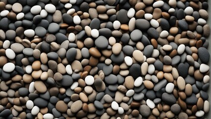 black and white rocks are displayed on the outside wall of the bathroom