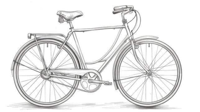 Outlined Bicycle - Classic Drawing of Woman's Bike for Road, Track, and Sports - Stock Illustration