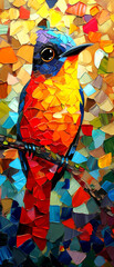 Colorful bird on the background of multicolored stained glass. - 769728599