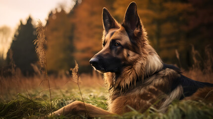 Silent Hunter, A King Shepherd in German Countryside. generative ai
