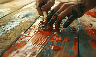 Person varnishing the wood photo background