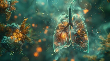 Artistic macro shot illustrating the devastating effects of cancer on lung tissue, urging viewers to prioritize their health and seek medical attention for any concerning symptoms